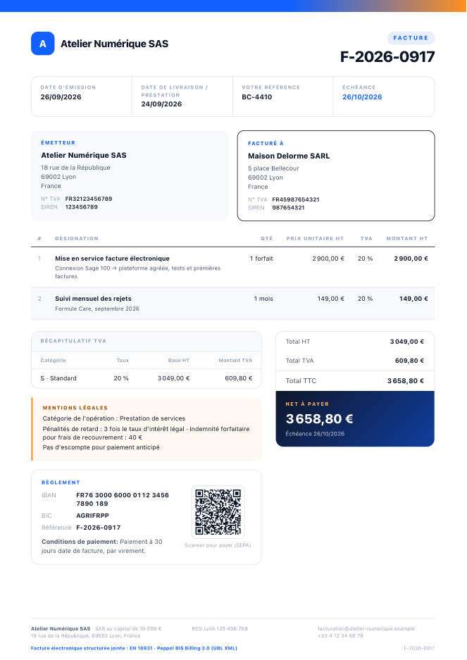 Sample invoice: French services invoice